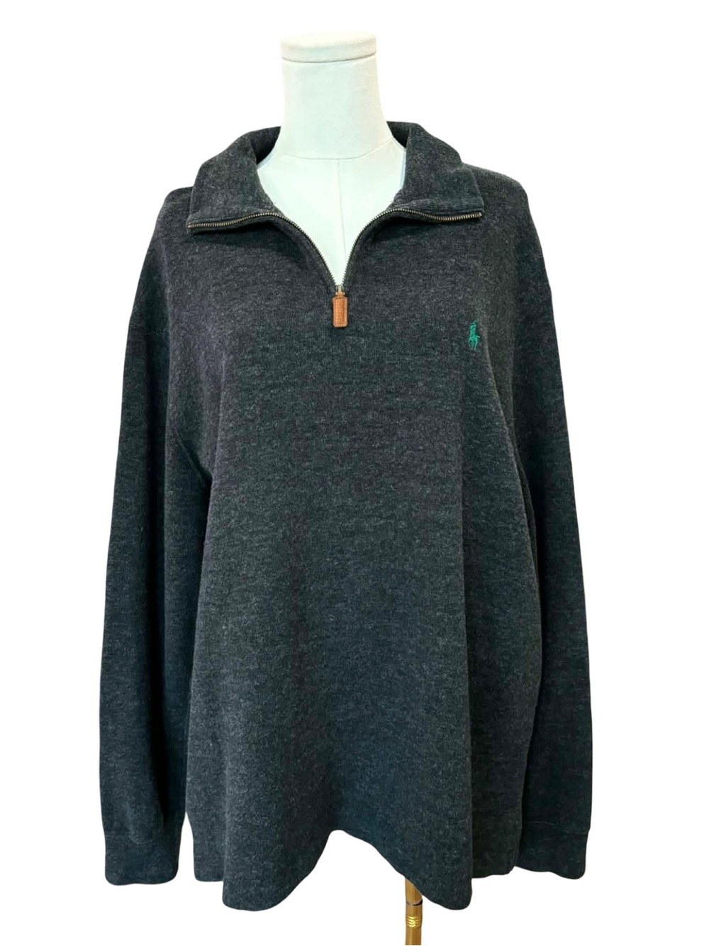 Polo Ralph Lauren Charcoal Quarter Zip Sweater with Green Pony